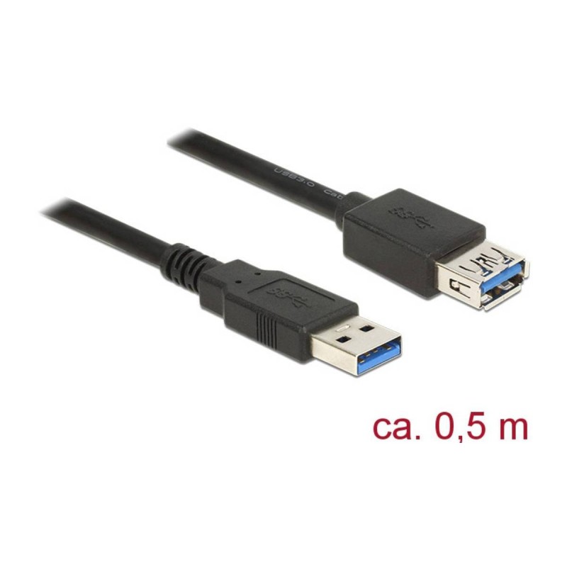 Delock USB forlængerkabel 50cm Sort
